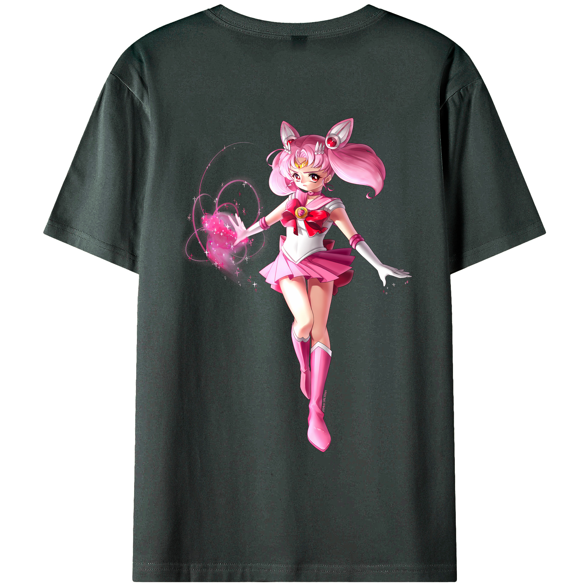 （画像用） 美少女戦士セーラームーン ちびうさ Sailor Moon Chibiusa Tsukino Usagi Small Lady Serenity 綿100％ メンズ半袖Tシャツ（バックプリント） 通気性